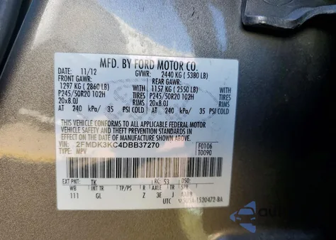 2013 Ford Edge Limited z USA, uszkodzony, nr VIN 2FMDK3KC4DBB37270